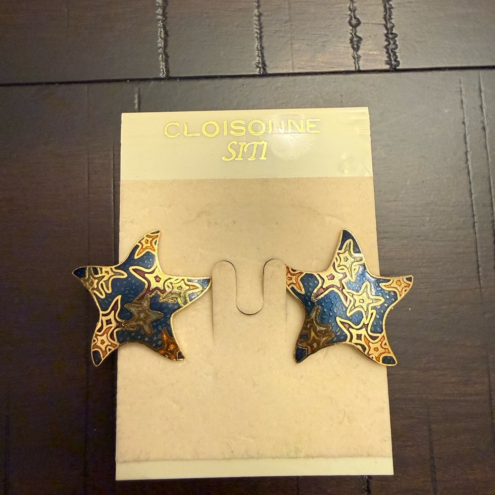 SITI Cloisonné Star Earrings - Blue and Gold